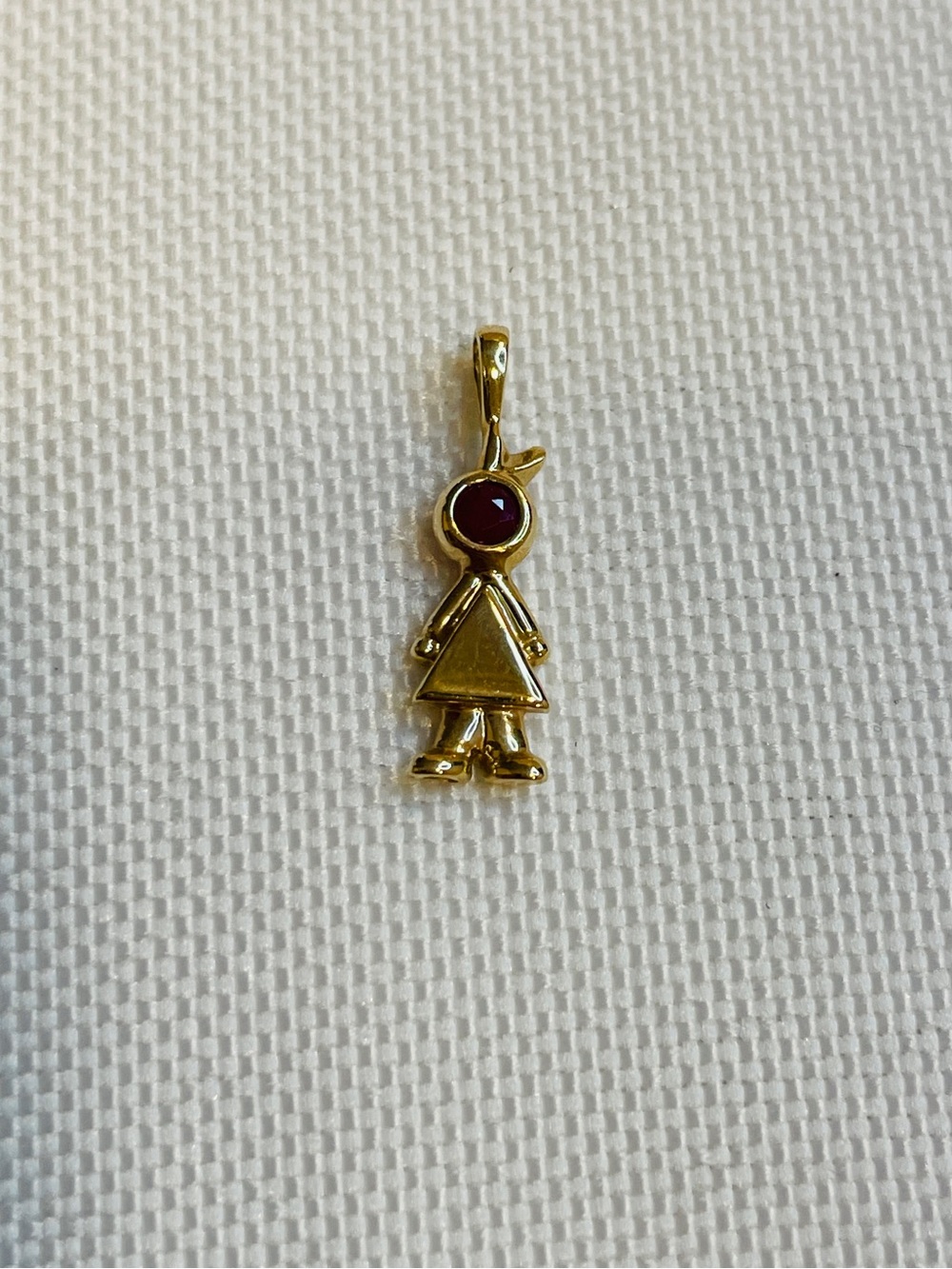 14k Solid Gold Ruby July Birthstone Girl Charm Pendant
